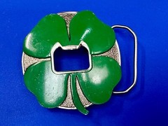 Kalan Brand Lucky Four Leaf Clover Belt Buckle and Bottle Opener Green Silver