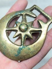 vintage BRASS belt buckle CRECENT moon horse WESTERN antique military BRUTALIST