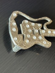 Vintage Collectible Guitar Rhinestones Metal Belt Buckle