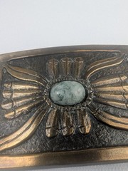 Vintage Native American Brass Tone Concho Belt Buckle w/ Tree Agate Cabochon