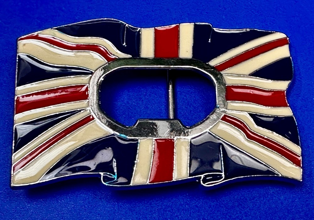 British UK Flag Union Jack Enameled Silver Tone Belt Buckle with Bottle Opener