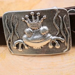 Antique Silver Frog King Crown Fairytale Belt Buckle