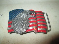 Belt Buckle Eagle on American Flag red and blue enamel A 16 MADE IN USA