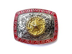 Western Buckle Gold Silver Red Texas Star Cowboy 2 » Hebilla Vaquero Estrella