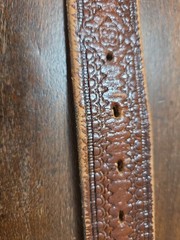Belt C+ J Inc Pewter Buckle With Deer In Woods Belt Brown Tooled Leather 46