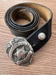 SUPPORT OUR POLICE BADGE BELT BUCKLE BERGAMOT PEWTER & ENAMEL US MADE Vtg
