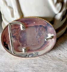 Western Initial Belt Buckle 3.5 x 2 5/8 in Oval R Silver Engraved Gold 1.75