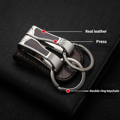 Hot Real Leather Belt Buckle Clip Keychains Car Key Holder Double Ring 2 Loops