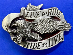 LIVE to RIDE, RIDE to LIVE Patriotic Eagle USA Motorcycle Bikers Belt Buckle