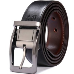 Belts for Men 57-58, Rectangle Rotated Buckle With Burnt Umber/Black Belt