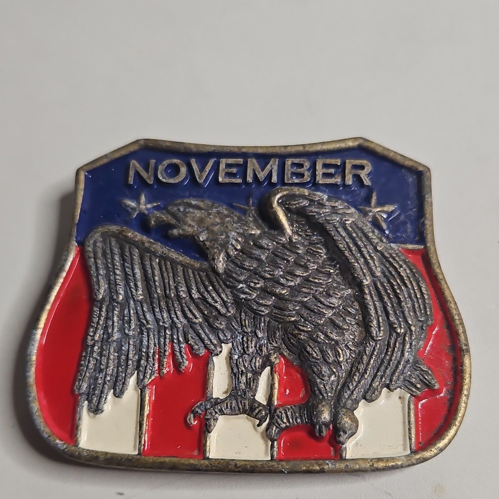 Silver Red Blue Eagle Flag Western Belt Buckle Patriotic Antique Finish for Men