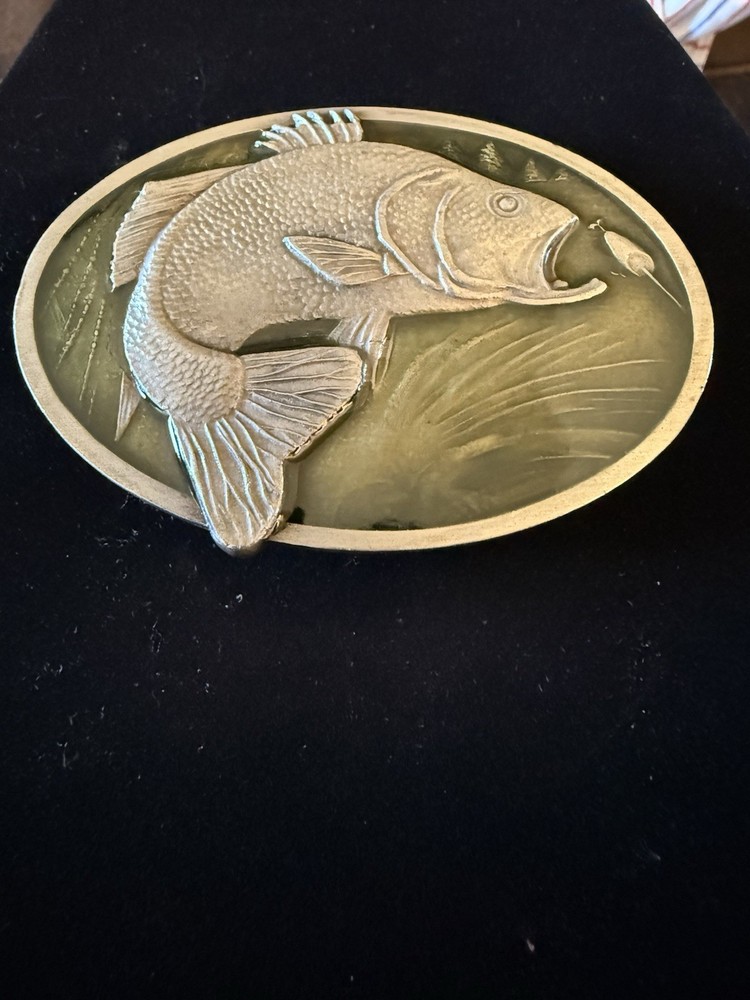 Bergamot Brass Works Bass Belt Buckle Vintage 1977 X-144. Made In USA Fishing
