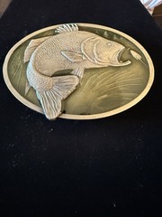 Bergamot Brass Works Bass Belt Buckle Vintage 1977 X-144. Made In USA Fishing