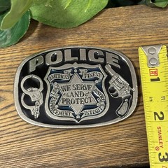 Metal Police Belt Buckle Bakery 1988 #1654 Serve & Protect Law Enforcement Badge