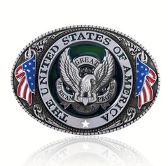 United States of America Bald Eagle Belt Buckle, Flag Red, White & Blue, USA