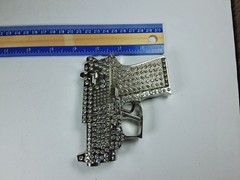 Silver Metal Belt Buckle Western Cowboys Rhinestone Bling Pistol Style
