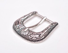 Western Rodeo Floral Engraved Silver 2-Tone Belt Buckle Set Fit 30mm Wide Straps