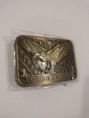 FREEDOM IS NOT FREE Eagle USA Belt Buckle 2×3 Made 2014 Sponsor Brass or Bronze