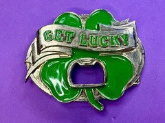GET LUCKY Four Leaf Clover Shamrock St Patrick Day Belt Buckle Bottle Opener