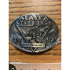 Vintage 1992 Alaska State Fair Belt Buckle Palmer Award Design Medals Brass
