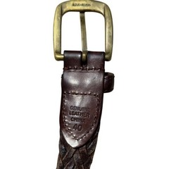 Woven Braided Brown Leather Belt – Genuine Leather – Antique Brass Buckle – 40