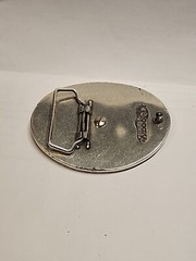 Nocona Belt Buckle Camo Deer Rope Edge Silver Tone Oval Leaping White Tail