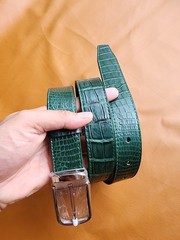 3..8CM Green 100% Genuine Leather Skin Men Silver Pin Buckle-Customize