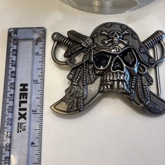 Pirate Jolly Roger Belt Buckle Solid Pewter Silver Tone Swashbuckler 4&Prime;x3&Prime;