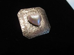 Vintage Buckle Sterling Silver 14K Gold Mother of Pearl Heart Shape Hand Made