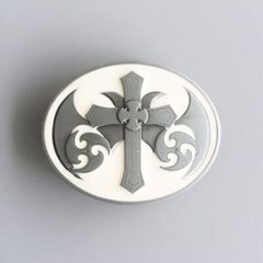 Celtic Christian Cross White Enamel Metal Belt Buckle