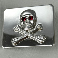 Skull Crossbones Belt Buckle Rhinestone Silver Tone Red Eyes Pirate Goth