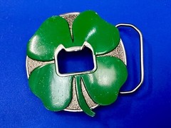 Kalan Brand Lucky Four Leaf Clover Belt Buckle and Bottle Opener Green Silver