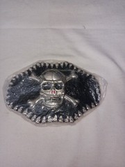 Large Skull And Bones Belt Buckle Silver Chrome Black