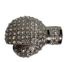 Boxing Glove Belt Buckle Silver Rhinestone Bling Ringside Men & Women 3.5 x 2.5&Prime;