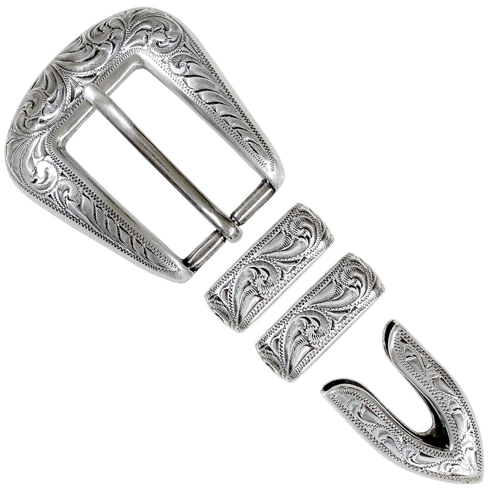 Western Antique Floral Engraved Hand Polished Belt Buckle Set Fits 1&Prime;(25mm) Belt