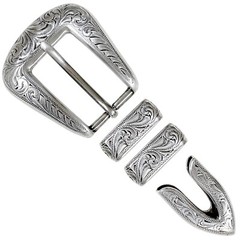 Western Antique Floral Engraved Hand Polished Belt Buckle Set Fits 1&Prime;(25mm) Belt