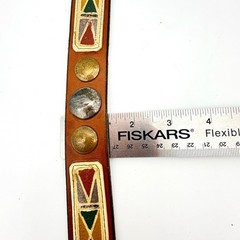 Mens Vintage Western Belt 29-34 Leather Brown Painted Coin Concho
