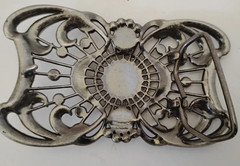 Vintage Goth Themed Metal Belt Buckle Rhinestones & Black Gems Fits 1.5 Hook