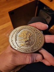 North American Hunting Club Life Member Oval Belt Buckle Silver Tone/Gold Eagle
