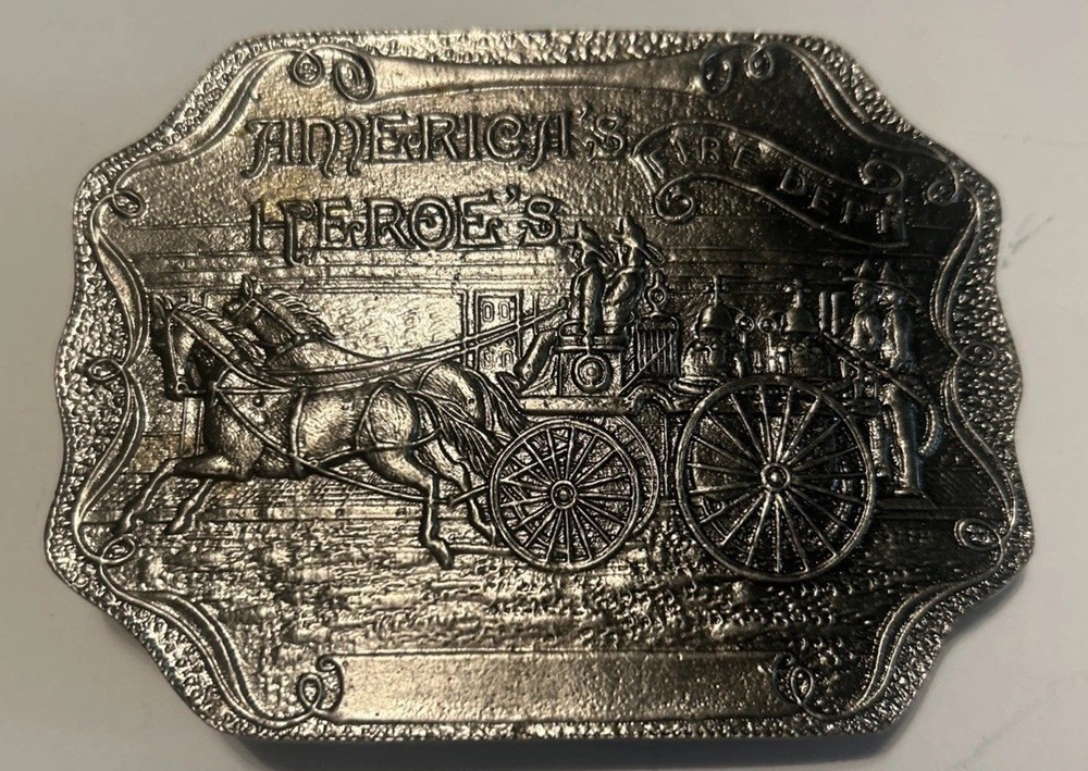 America&rsquo;s Heroe&rsquo;s Fire Dept Vintage Brass Belt Buckle (3 3/4&Prime; X 2 3/4&Prime;) EC