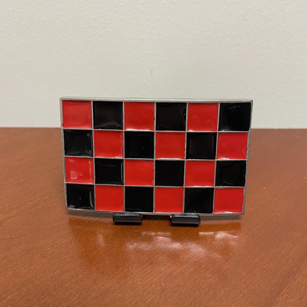 Country Leather Canada 2007 Checkers Belt Buckle Red Black