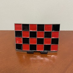 Country Leather Canada 2007 Checkers Belt Buckle Red Black