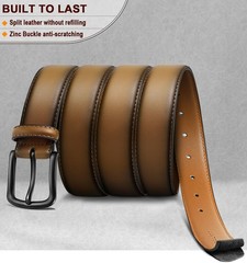 BULLIANT Men Belt-Leather Belt 7 Holes 38&Prime;-40&Prime;Waist Adjustable, Tawny4703