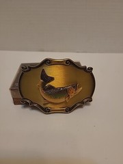 Vintage Raintree Belt Buckle Enamel Trout Fish USA 1978 Unused In Original Box