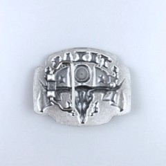 Vintage Silver Plated Longhorn Bull Flag Western Belt Buckle Boucle de Ceinture