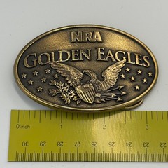 NRA Golden Eagles Belt Buckle Brass Tone Oval Eagle Shield Made in USA Vintage