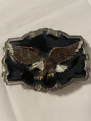 1983 American Eagle Theme Belt Buckle Black Lacquer -Heavy, Serial #OD1243