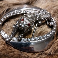 Belt Buckle Big Cat Jaguar Panther Leopard Silver Rhinestone Ruby Eyes 3&Prime; Wide