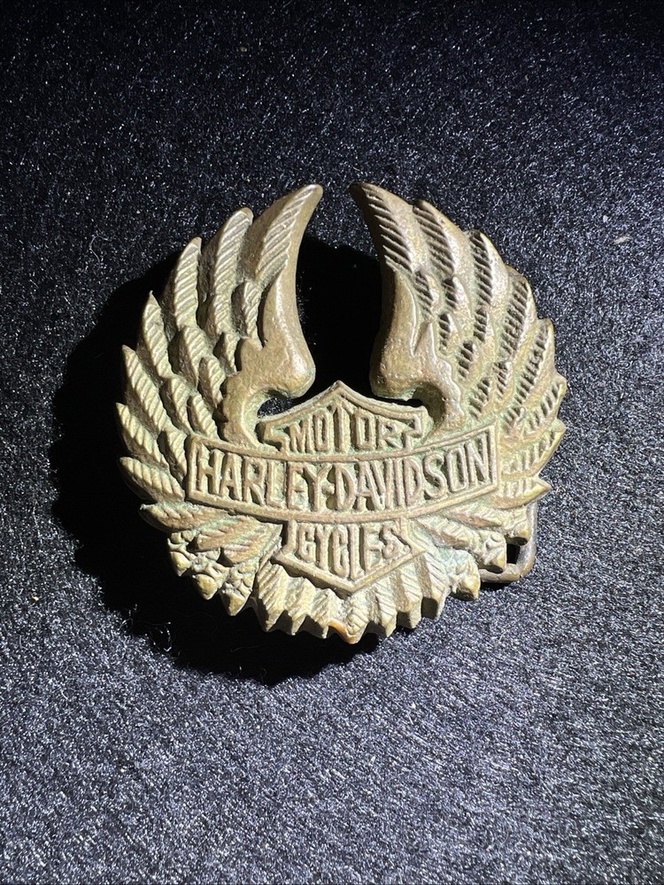 1970s vintage HARLEY DAVIDSON belt buckle SOLID BRASS motorcycle WINGS western
