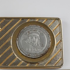 Vtg Belt Buckle Liberty Centennial Coin 1886-1986 Leslie Mfg 1985 Metal USA